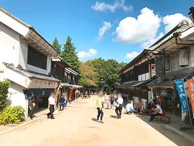 商家の町並みを歩く人々